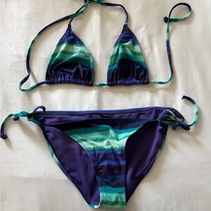 Striped Bikini Set in Blue and Green